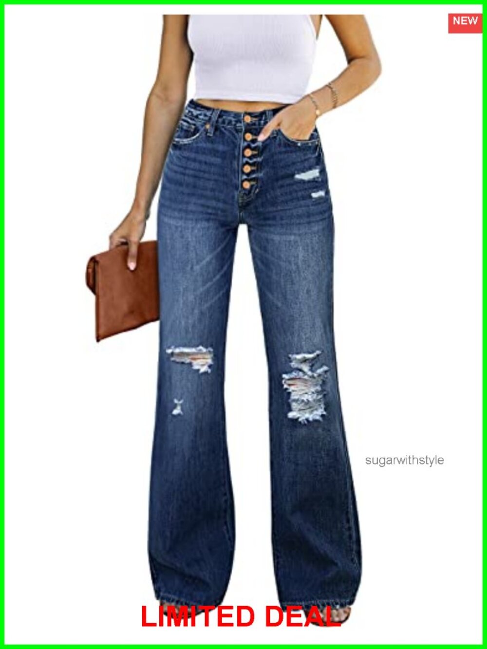 High Waist Ripped Flare Jeans Stretchy Denim Pants